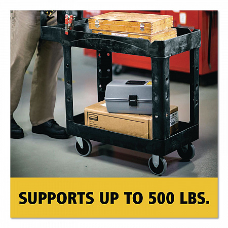 BRUTE Heavy-Duty Utility Cart with Lipped Shelves, Plastic, 2 Shelves, 500 lb Capacity, 17.13