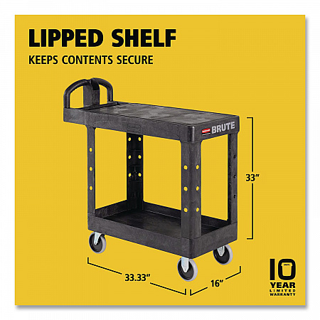 Flat Shelf Utility Cart, Plastic, 2 Shelves, 500 lb Capacity, 19.19