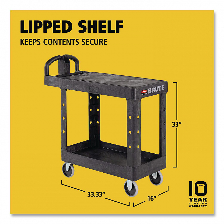 Flat Shelf Utility Cart, Plastic, 2 Shelves, 500 lb Capacity, 19.19" x 37.88" x 33.33", Black (450500BK)