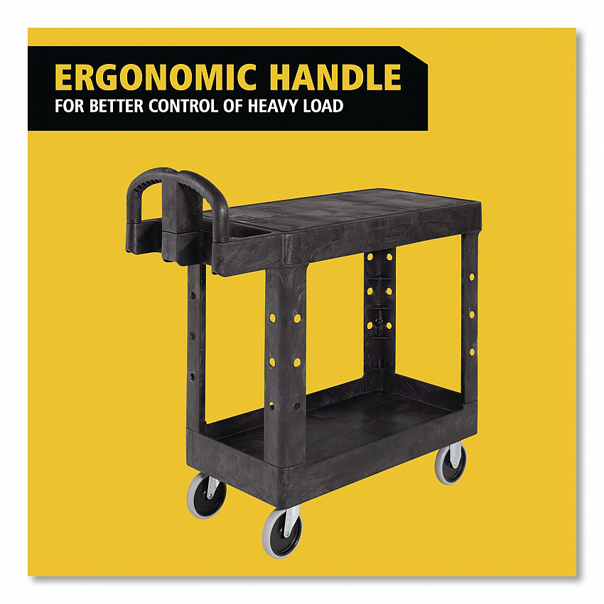 Flat Shelf Utility Cart, Plastic, 2 Shelves, 500 lb Capacity, 19.19" x 37.88" x 33.33", Black (450500BK)