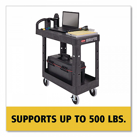 Flat Shelf Utility Cart, Plastic, 2 Shelves, 500 lb Capacity, 19.19