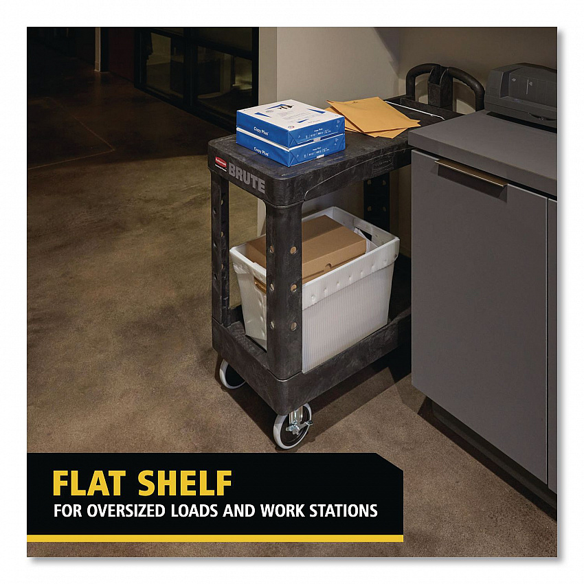 Flat Shelf Utility Cart, Plastic, 2 Shelves, 500 lb Capacity, 19.19" x 37.88" x 33.33", Black (450500BK)