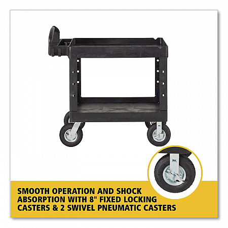 BRUTE Heavy-Duty Utility Cart with Lipped Shelves, Plastic, 2 Shelves, 500 lb Capacity, 25.88