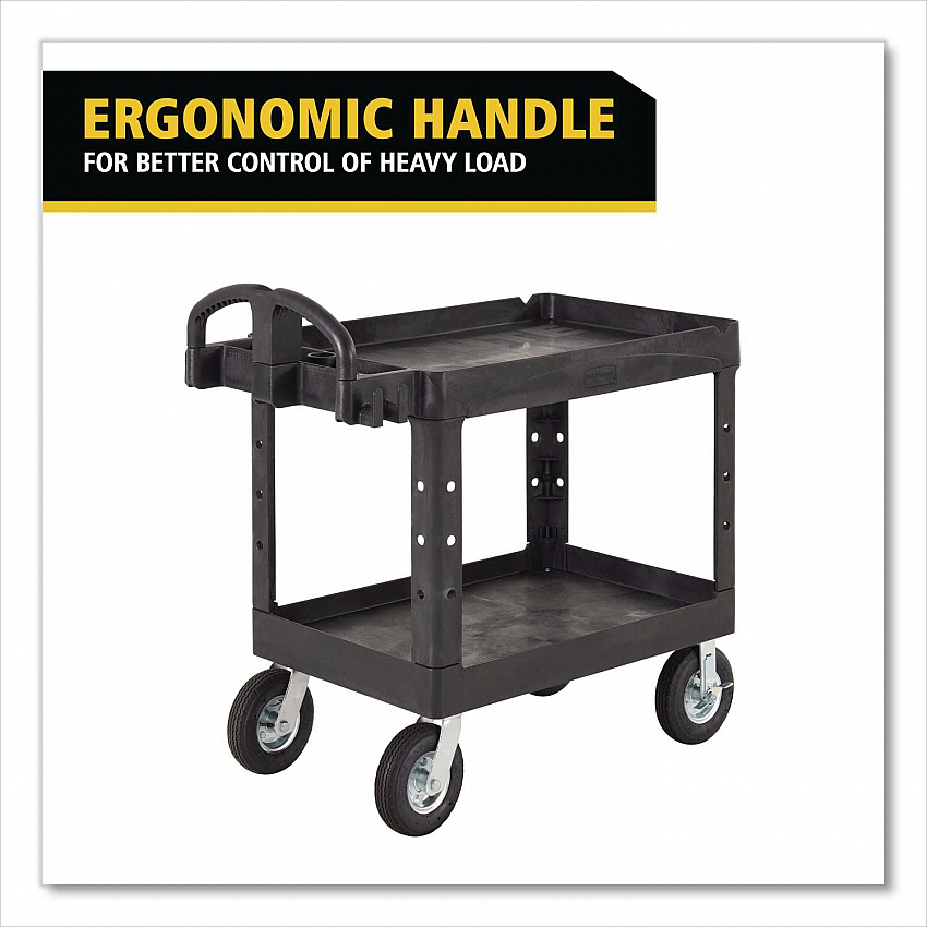 BRUTE Heavy-Duty Utility Cart with Lipped Shelves, Plastic, 2 Shelves, 500 lb Capacity, 25.88" x 45.25" x 37.13", Black (452010BLA)