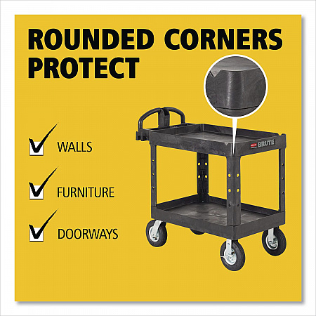 BRUTE Heavy-Duty Utility Cart with Lipped Shelves, Plastic, 2 Shelves, 500 lb Capacity, 25.88