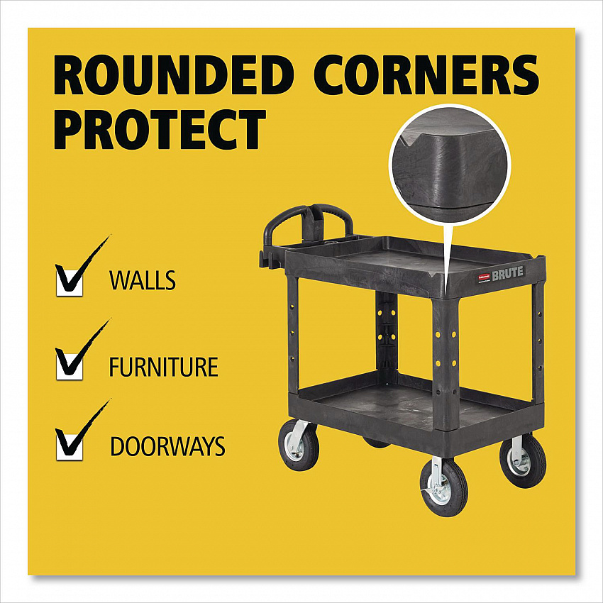 BRUTE Heavy-Duty Utility Cart with Lipped Shelves, Plastic, 2 Shelves, 500 lb Capacity, 25.88" x 45.25" x 37.13", Black (452010BLA)
