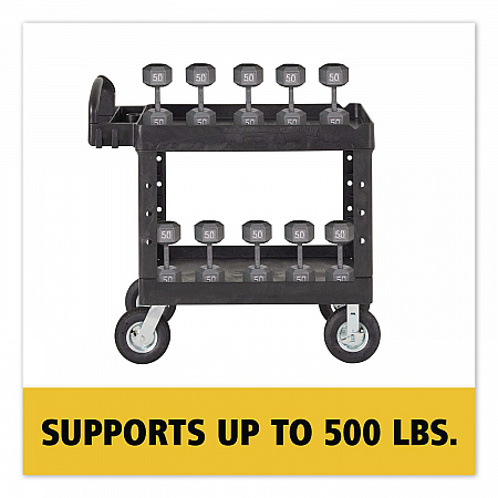 BRUTE Heavy-Duty Utility Cart with Lipped Shelves, Plastic, 2 Shelves, 500 lb Capacity, 25.88