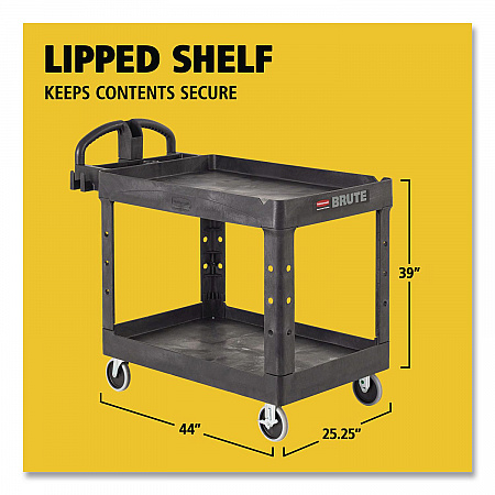BRUTE Heavy-Duty Utility Cart with Lipped Shelves, Plastic, 2 Shelves, 500 lb Capacity, 25.9