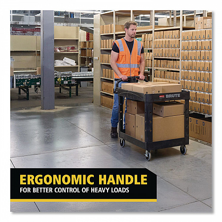 BRUTE Heavy-Duty Utility Cart with Lipped Shelves, Plastic, 2 Shelves, 500 lb Capacity, 25.9