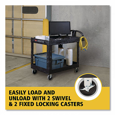 BRUTE Heavy-Duty Utility Cart with Lipped Shelves, Plastic, 2 Shelves, 500 lb Capacity, 25.9