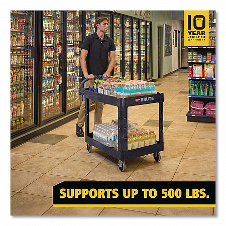 BRUTE Heavy-Duty Utility Cart with Lipped Shelves, Plastic, 2 Shelves, 500 lb Capacity, 25.9