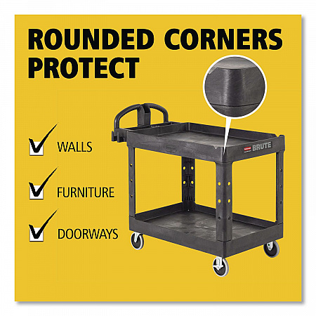 BRUTE Heavy-Duty Utility Cart with Lipped Shelves, Plastic, 2 Shelves, 500 lb Capacity, 25.9