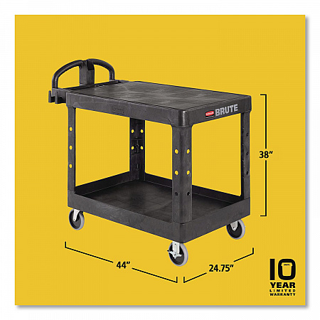 Flat Shelf Utility Cart, Plastic, 2 Shelves, 500 lb Capacity, 25.25