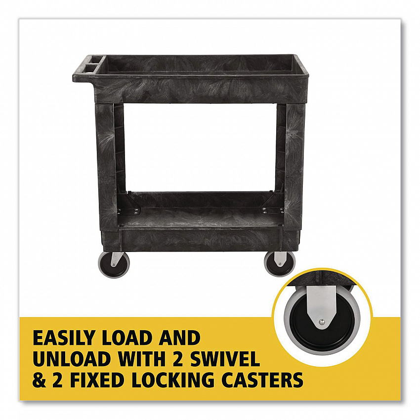 Heavy-Duty Utility Cart with Lipped Shelves, Plastic, 2 Shelves, 500 lb Capacity, 25.78" x 45.25" x 33.25", Black (452089BLA)