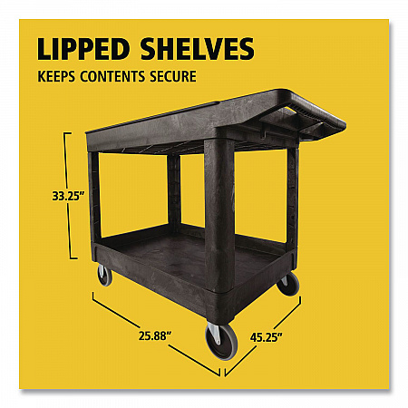 Heavy-Duty Utility Cart with Lipped Shelves, Plastic, 2 Shelves, 500 lb Capacity, 25.78