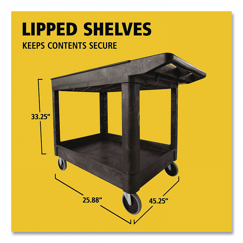 Heavy-Duty Utility Cart with Lipped Shelves, Plastic, 2 Shelves, 500 lb Capacity, 25.78" x 45.25" x 33.25", Black (452089BLA)