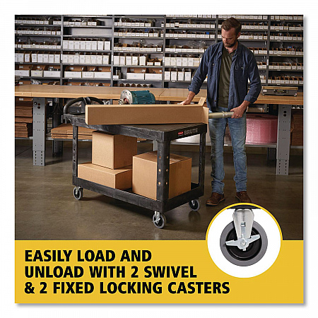 Heavy-Duty Utility Cart with Flat Shelves, Plastic, 2 Shelves, 500 lb Capacity, 25.25