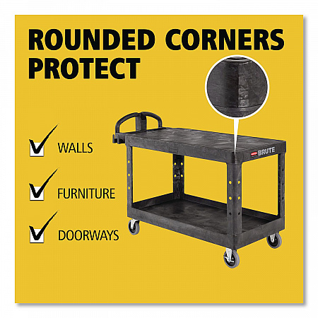 Heavy-Duty Utility Cart with Flat Shelves, Plastic, 2 Shelves, 500 lb Capacity, 25.25