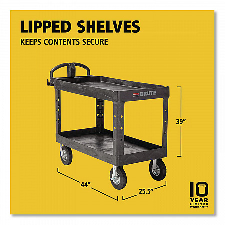 BRUTE Heavy-Duty Utility Cart with Lipped Shelves, Plastic, 2 Shelves, 750 lb Capacity, 25.25