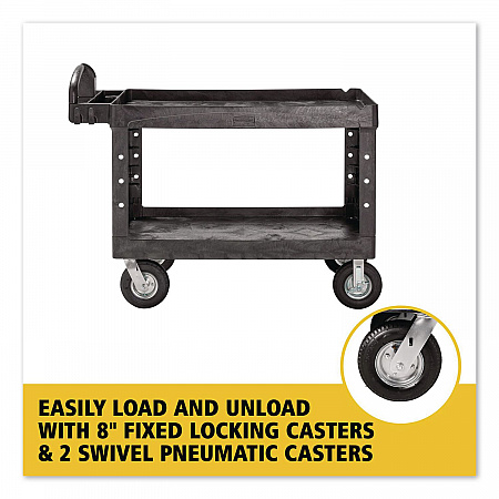 BRUTE Heavy-Duty Utility Cart with Lipped Shelves, Plastic, 2 Shelves, 750 lb Capacity, 25.25