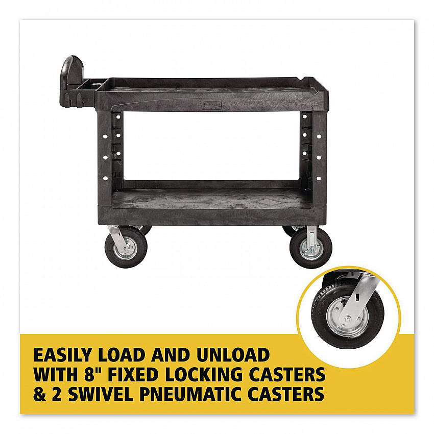 BRUTE Heavy-Duty Utility Cart with Lipped Shelves, Plastic, 2 Shelves, 750 lb Capacity, 25.25" x 54" x 39.25", Black (454610BLA)