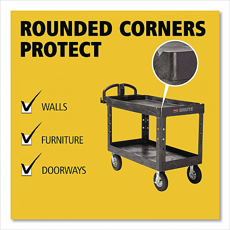 BRUTE Heavy-Duty Utility Cart with Lipped Shelves, Plastic, 2 Shelves, 750 lb Capacity, 25.25