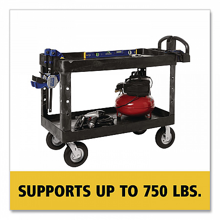 BRUTE Heavy-Duty Utility Cart with Lipped Shelves, Plastic, 2 Shelves, 750 lb Capacity, 25.25