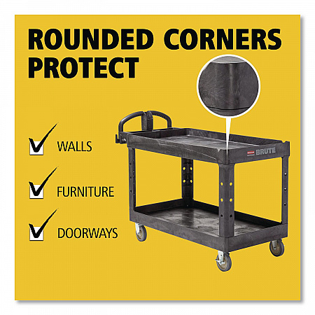 BRUTE Heavy-Duty Utility Cart with Lipped Shelves, Plastic, 2 Shelves, 750 lb Capacity, 26