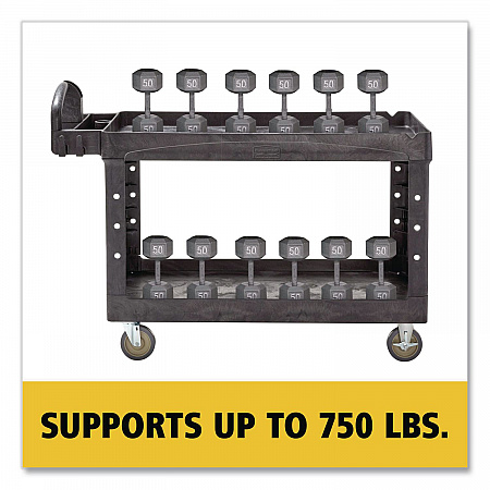 BRUTE Heavy-Duty Utility Cart with Lipped Shelves, Plastic, 2 Shelves, 750 lb Capacity, 26