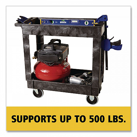 Heavy-Duty Flat-Handle Maintenance/Utility Cart, Plastic, 2 Shelves, 500 lb Capacity, 34.13