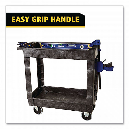 Heavy-Duty Flat-Handle Maintenance/Utility Cart, Plastic, 2 Shelves, 500 lb Capacity, 34.13