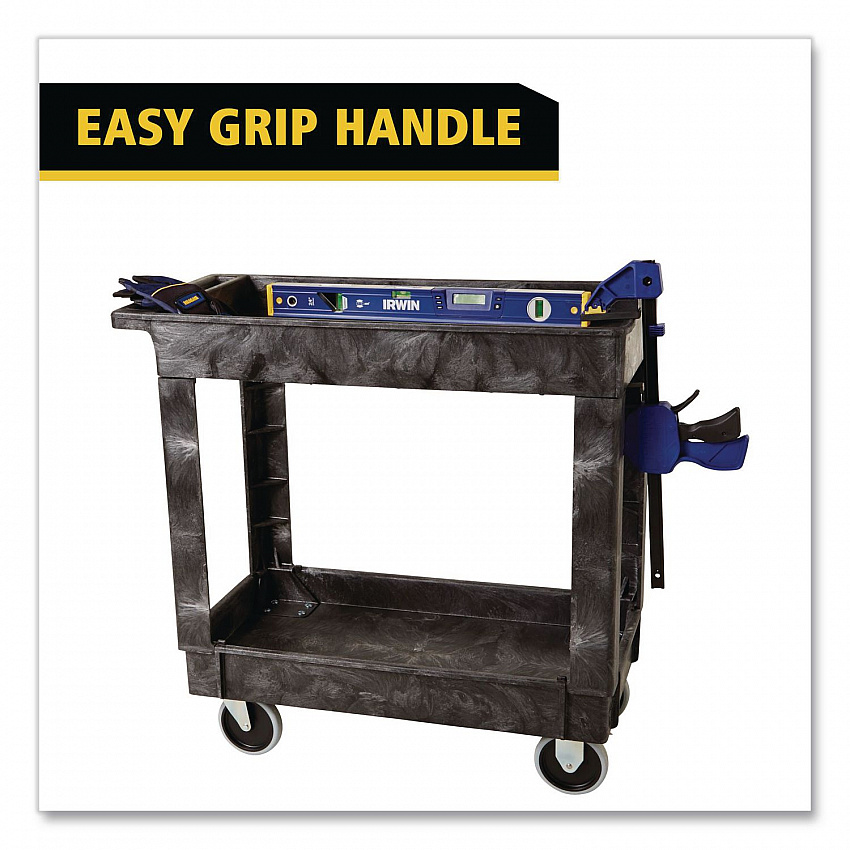 Heavy-Duty Flat-Handle Maintenance/Utility Cart, Plastic, 2 Shelves, 500 lb Capacity, 34.13" x 17.38" x 32.38", Black (9T6600BLA)