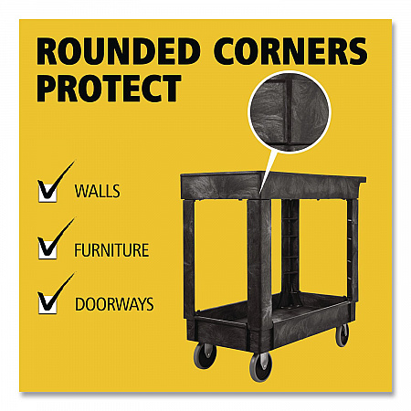 Heavy-Duty Flat-Handle Maintenance/Utility Cart, Plastic, 2 Shelves, 500 lb Capacity, 34.13