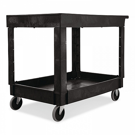 Heavy-Duty Flat-Handle Maintenance/Utility Cart, Plastic, 2 Shelves, 500 lb Capacity, 24