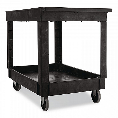 Heavy-Duty Flat-Handle Maintenance/Utility Cart, Plastic, 2 Shelves, 500 lb Capacity, 24