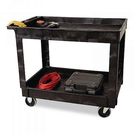 Heavy-Duty Flat-Handle Maintenance/Utility Cart, Plastic, 2 Shelves, 500 lb Capacity, 24