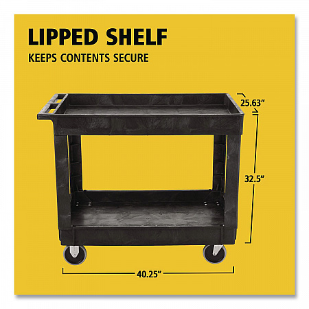 Heavy-Duty Flat-Handle Maintenance/Utility Cart, Plastic, 2 Shelves, 500 lb Capacity, 24