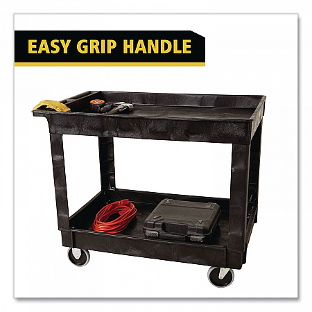 Heavy-Duty Flat-Handle Maintenance/Utility Cart, Plastic, 2 Shelves, 500 lb Capacity, 24