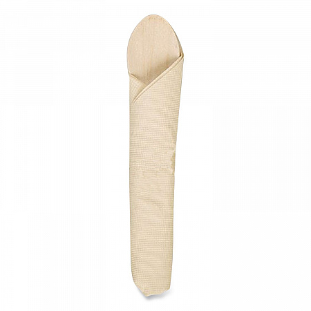 Pre-Rolled Caterwrap Kraft Napkins with Wood Cutlery, Fork/Knife/Napkin/Spoon, Plastic, Brown, 100/Carton (120030)
