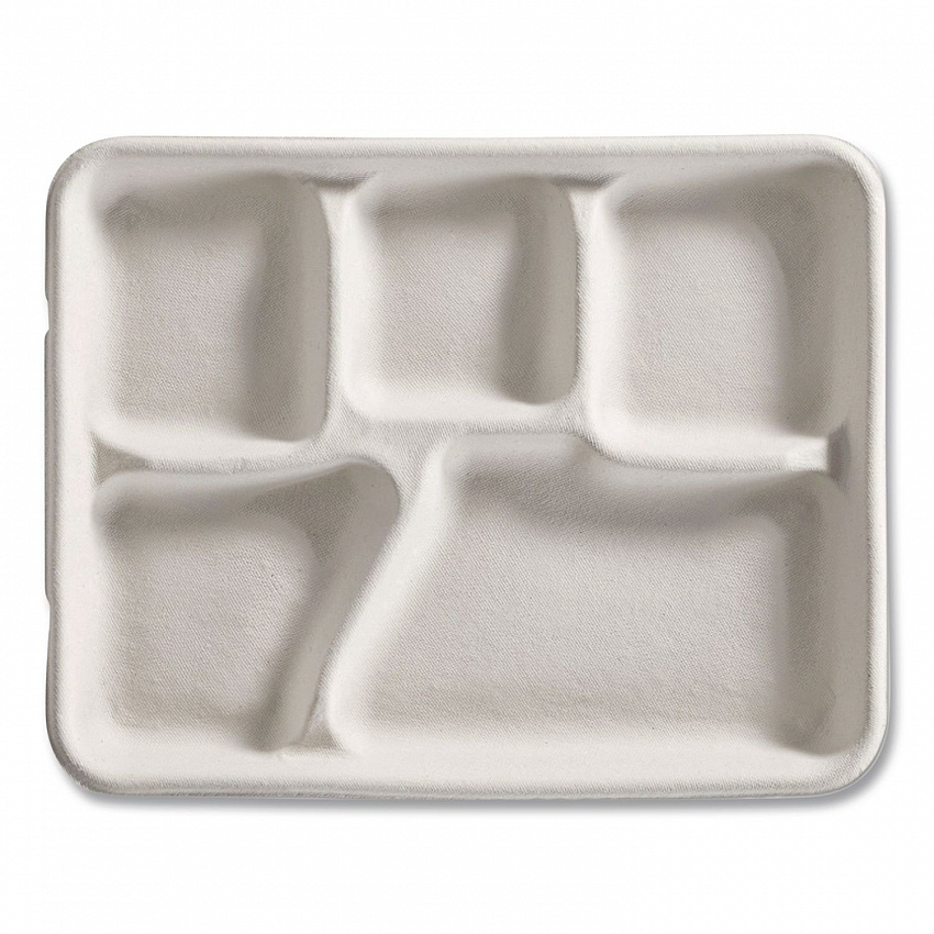 Savaday Molded Fiber Dinnerware, 5-Compartment Plate, Paper, 10.5" dia, White, 250/Carton (21040)