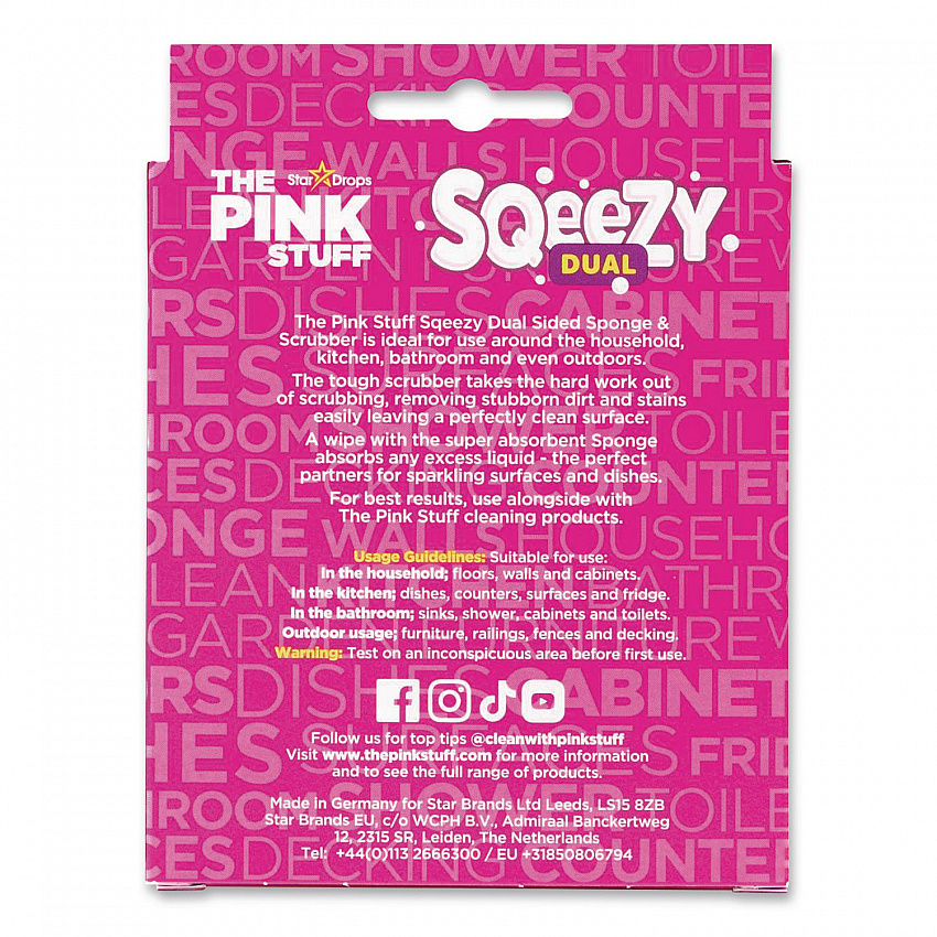 Sqeezy Dual-Sided Sponge and Scrubber, 4" x 5.3", 3.8" Thick, Pink/Ivory (823773)
