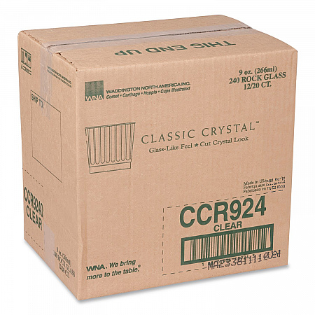 Classic Crystal Plastic Tumblers, 9 oz, Clear, Fluted, Rocks Squat, 20/Pack, 12 Packs/Carton (CCR9240)