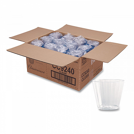Classic Crystal Plastic Tumblers, 9 oz, Clear, Fluted, Squat, 20/Pack, 12 Packs/Carton (CC9240)