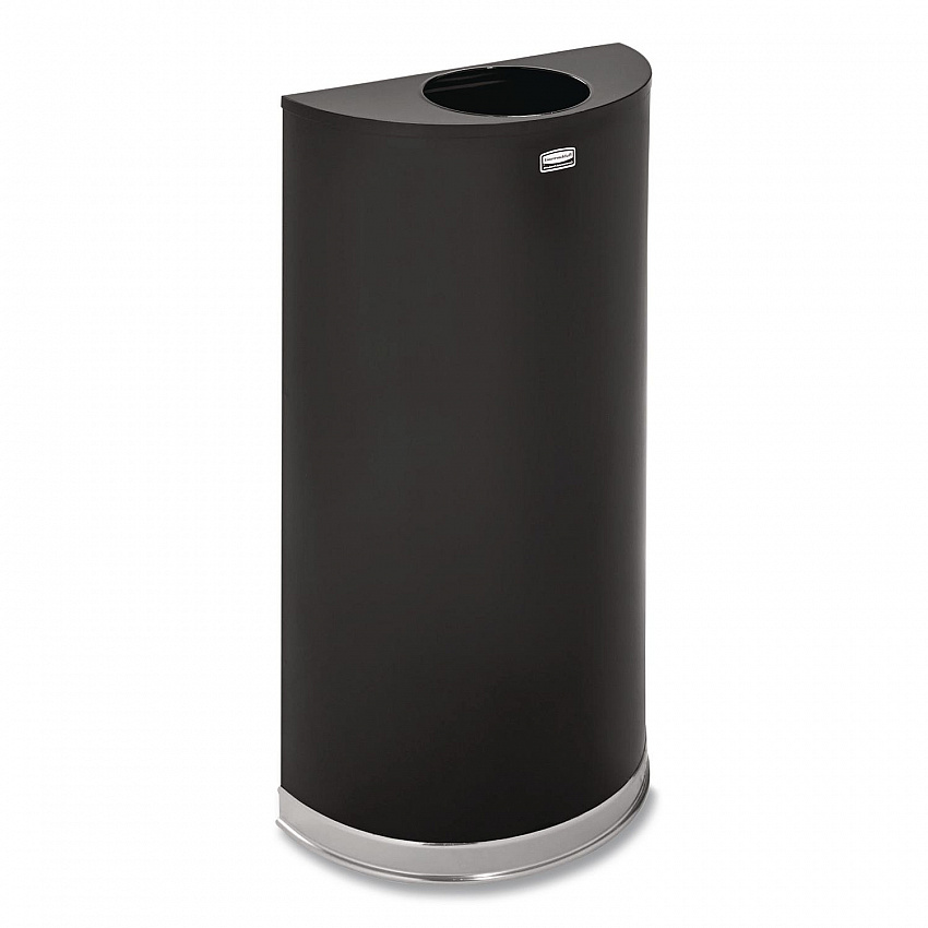 European and Metallic Series Open Top Half-Round Receptacle, 12 gal, Steel, Black/Chrome (SO1220B)