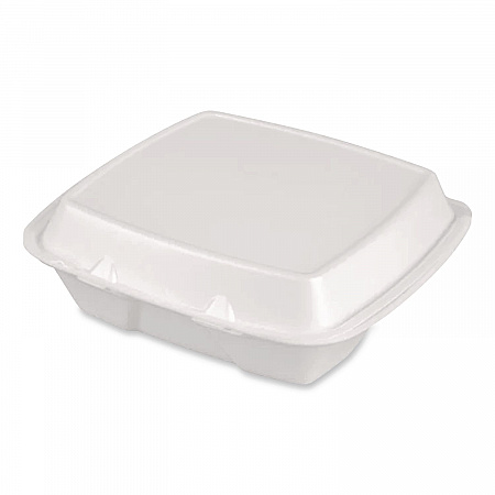 Foam Hinged Lid Container, Secure Two Tab Latch, Poly Bag, 9 x 9 x 3, White, 100/Bag, 2 Bags/Carton (12095)