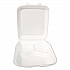 Foam Hinged Lid Container, Secure Two Tab Latch, Poly Bag, 3 Compartments, 9 x 9 x 3, White, 100/Bag, 2 Bags/Carton (12094)