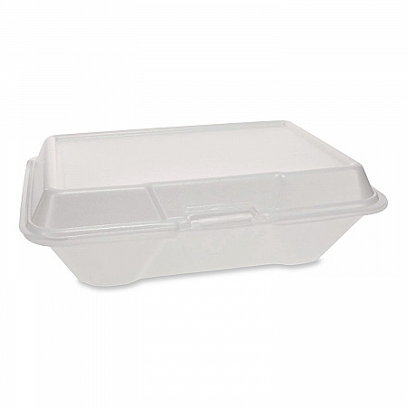 Foam Hinged Lid Container, Secure Two Tab Latch, Poly Bag, 8 x 8.56 x 2.76, White, 100/Sleeve, 2 Sleeves/Bag, 1 Bag/Pack (12091)