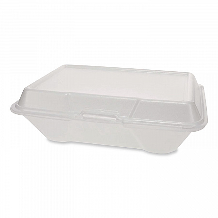 Foam Hinged Lid Container, Secure Two Tab Latch, Poly Bag, 8 x 8.56 x 2.76, White, 100/Sleeve, 2 Sleeves/Bag, 1 Bag/Pack (12091)