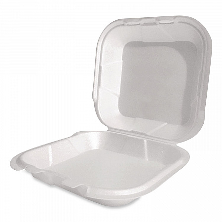 Foam Hinged Lid Container, Secure Two Tab Latch, Poly Bag, 8 x 8.56 x 2.76, White, 100/Sleeve, 2 Sleeves/Bag, 1 Bag/Pack (12091)