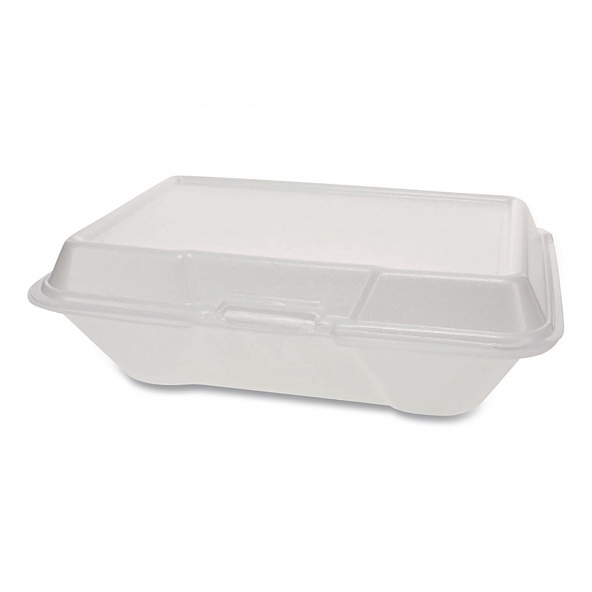 Foam Hinged Lid Container Secure One Tab Latch, 3 Compartments, 7.81 x 8.75 x 3.38, White, 100/Sleeve, 2 Sleeves/Bag (12039)